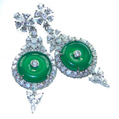 Very Unique authentic 14.5 carat Jade .925 Sterling Silver handcrafted earrings