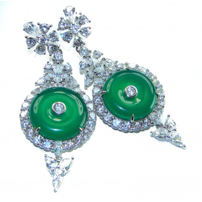 Very Unique authentic 14.5 carat Jade .925 Sterling Silver handcrafted earrings