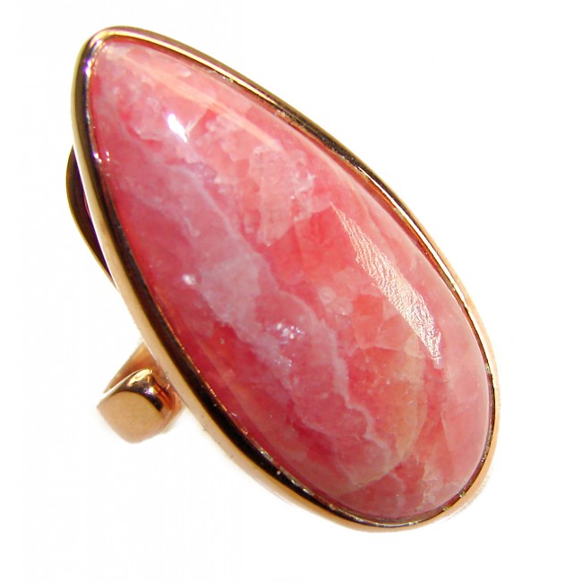 Strawberry Fields - 18.8 CARAT Argentinian Rhodochrosite 18K Gold over .925 Sterling Silver handmade ring size 7