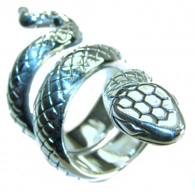 Large Boa Snake .925 Sterling Silver handcrafted Statement SPINAL Ring size 7