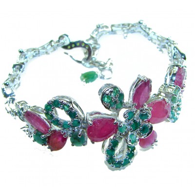 Gabriella 74.2 carat authentic Ruby Emerald .925 Sterling Silver handcrafted Statement Bracelet