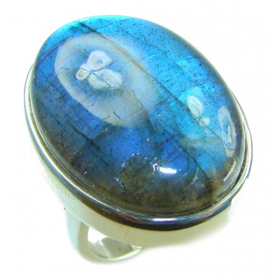 Shimmering Natural Labradorite .925 Sterling Silver handcrafted Large ring size 7 adjustable