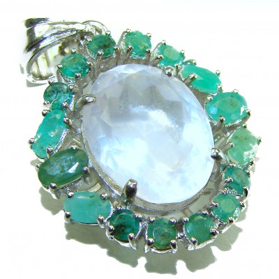 Vintage style Beauty genuine 10.5 carat Rose Quartz Emerald .925 Sterling Silver handmade Pendant