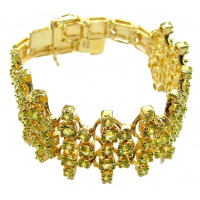 Natural 45.8 carat Peridot 14k Gold over .925 Sterling Silver handmade Statement Bracelet
