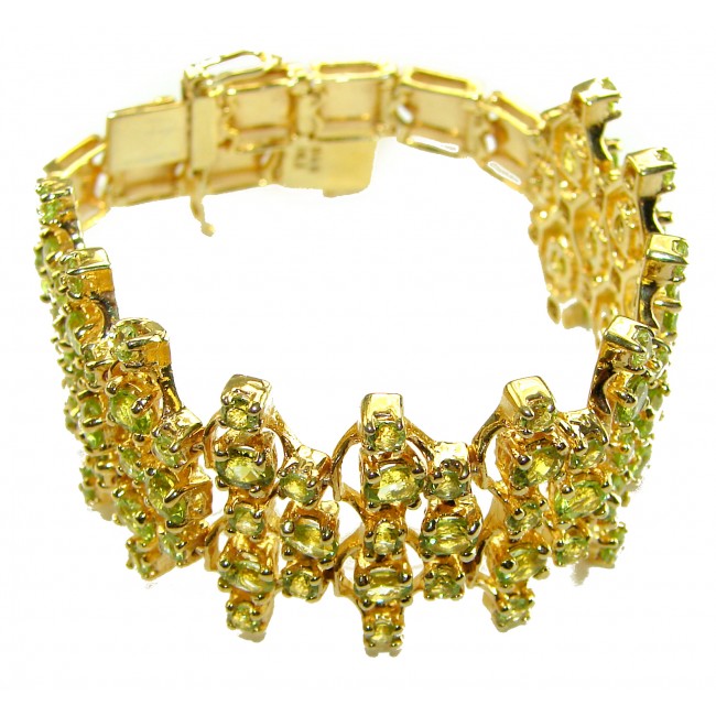 Natural 45.8 carat Peridot 14k Gold over .925 Sterling Silver handmade Statement Bracelet