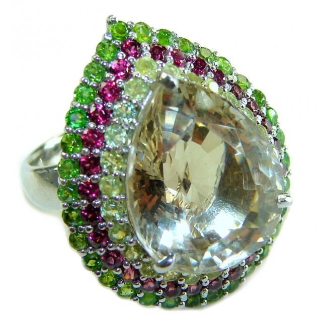 Celestial peace 29.5 carat Champagne Smoky Topaz .925 Sterling Silver HUGE Ring size 7 1/4