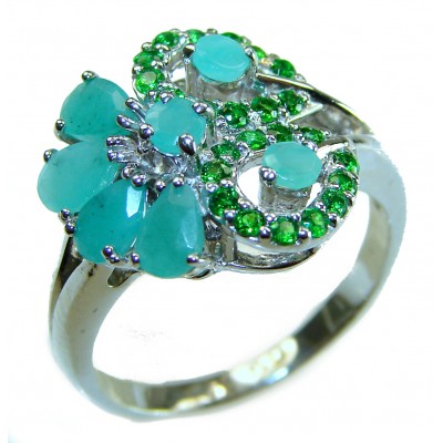 Vintage style - Timless Beauty 8.5 carat Emerald .925 Sterling Silver handcrafted Statement Ring size 7 3/4