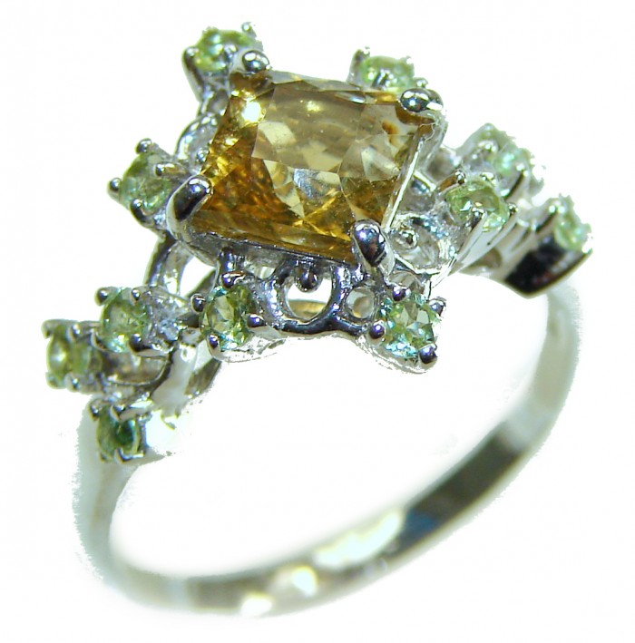 Golden Royalty 5.5 carat Citrine .925 Sterling Silver Handcrafted Huge Ring size 7