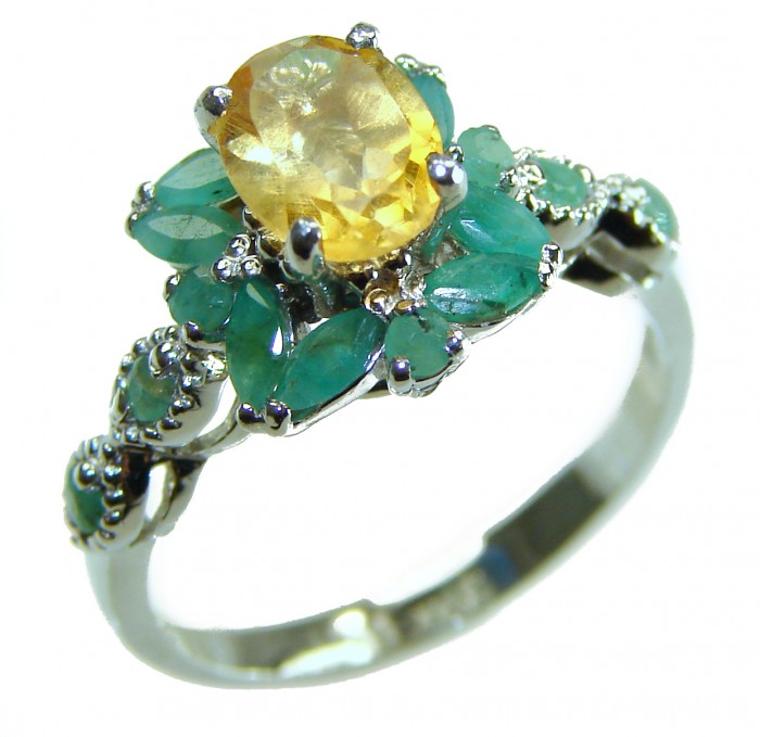 Golden Royalty 4.5 carat Citrine .925 Sterling Silver Handcrafted Huge Ring size 8