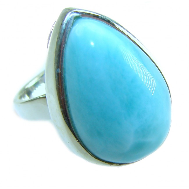Caribbean Beauty 20.5 carat Genuine Blue Larimar .925 Sterling Silver handmade LARGE ring size 7 adjustable