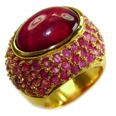 Bella Rosa Genuine 20.5 CARAT Ruby 24K Gold over .925 Sterling Silver Large Statement Ring size 6