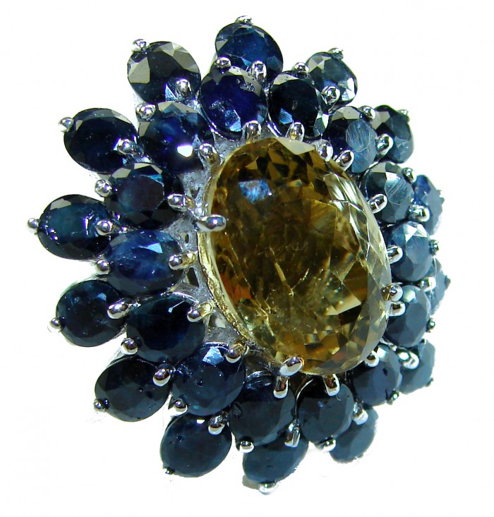Golden Royalty 22.5 carat Citrine Sapphire .925 Sterling Silver Handcrafted Huge Ring size 8
