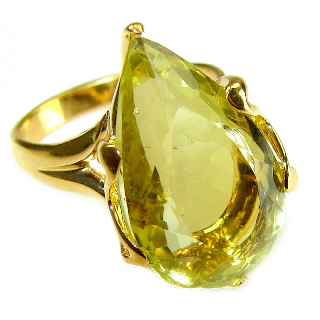 8.8 carat Genuine Lemon Quartz 14K Gold over .925 Sterling Silver handcrafted ring size 6