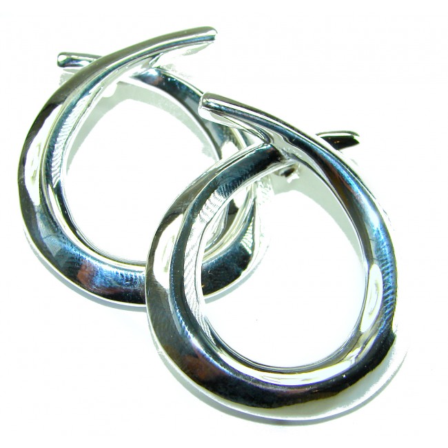 Large 1 5/8 inches long highly polished .925 Sterling Silver Italy made Earrings