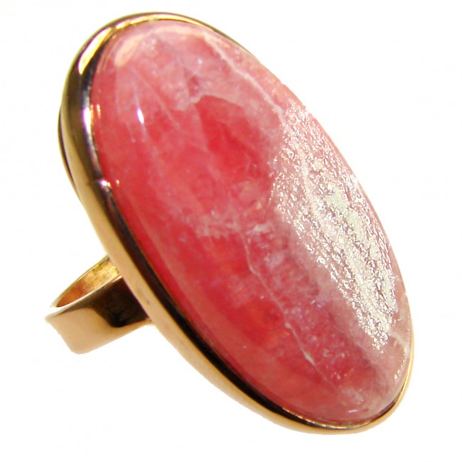 Top quality Argentinian Rhodochrosite 14K Gold over .925 Sterling Silver handmade LARGE ring size 8 adjustable