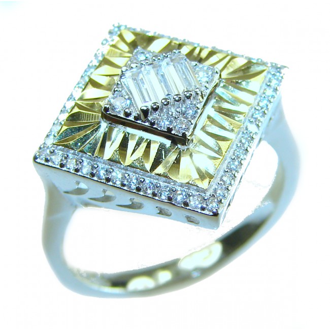 Art Deco 15.2 carat White Topaz 2 tones .925 Silver handcrafted Cocktail Ring s. 8