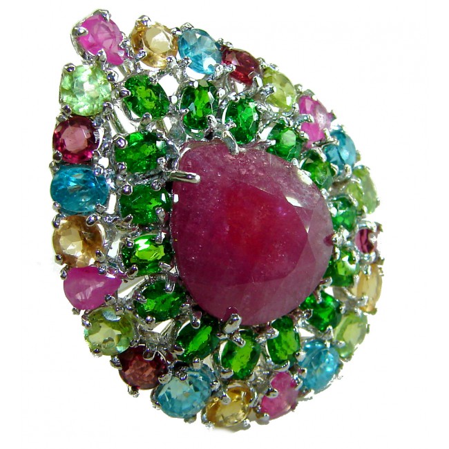 Spectacular Authentic 4.3 carat Ruby .925 Sterling Silver handmade Cocktail Ring s. 5 1/2