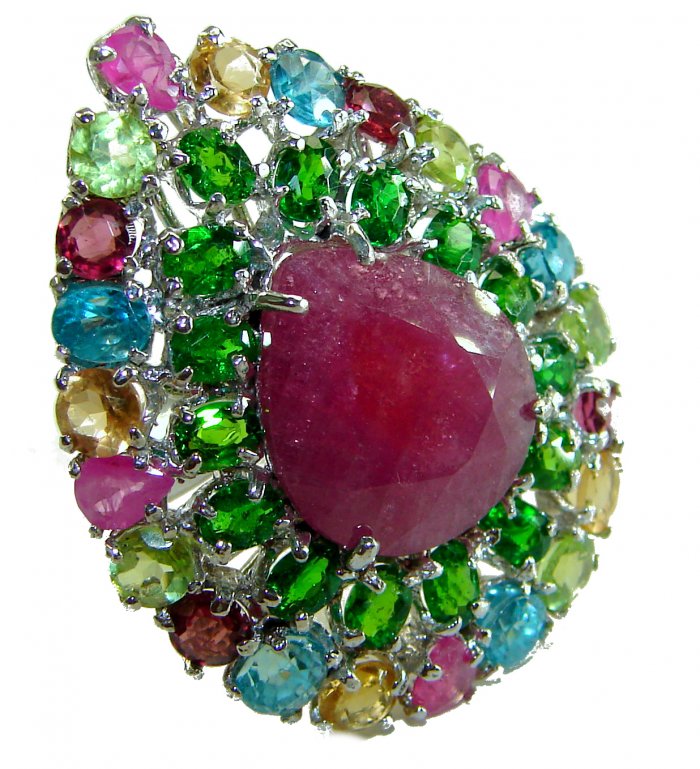 Spectacular Authentic 4.3 carat Ruby .925 Sterling Silver handmade Cocktail Ring s. 5 1/2 - video