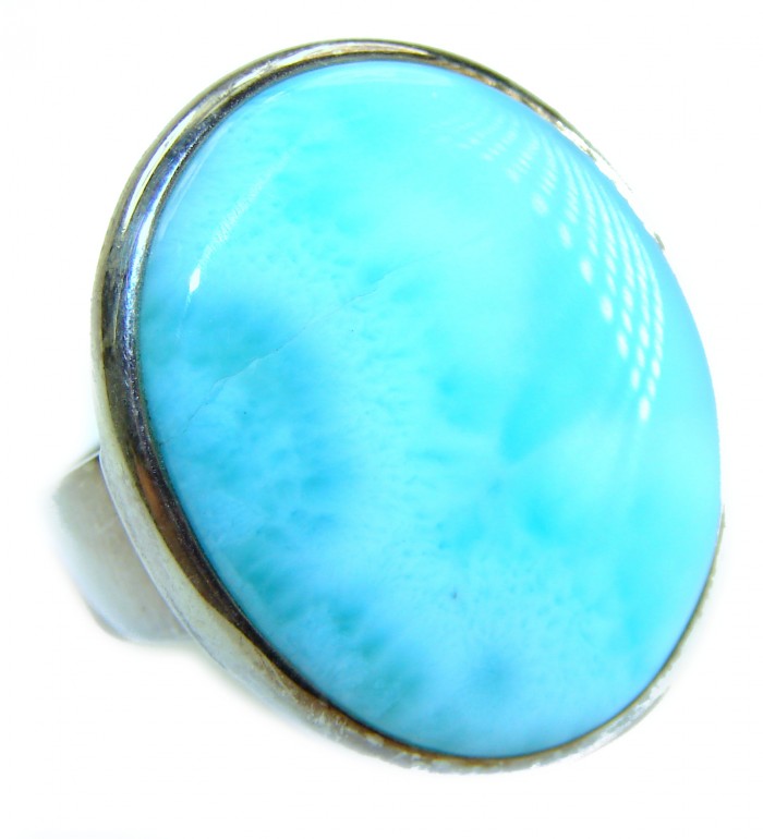 Caribbean Beauty 18.5 carat Genuine Blue Larimar .925 Sterling Silver handmade ring size 10