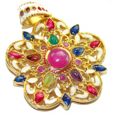 Circle of Life * Deluxe 8.2 carat authentic Ruby enamel 18K Gold over .925 Sterling Silver handmade Pendant