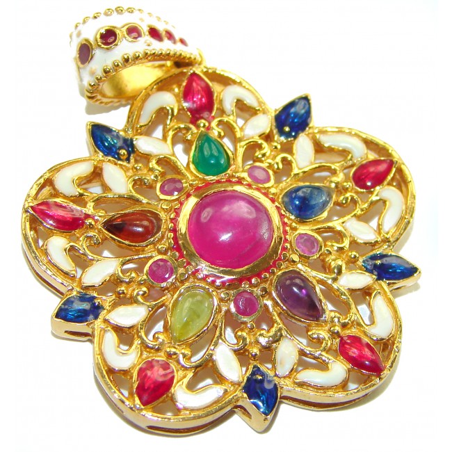 Circle of Life * Deluxe 8.2 carat authentic Ruby enamel 18K Gold over .925 Sterling Silver handmade Pendant