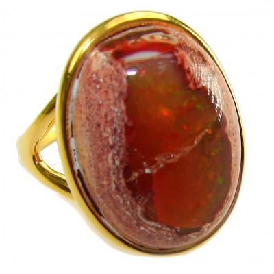 Orange Galaxy best quality 19.4 carat Mexican Opal 18K Gold over .925 Sterling Silver handmade ring 8 1/4