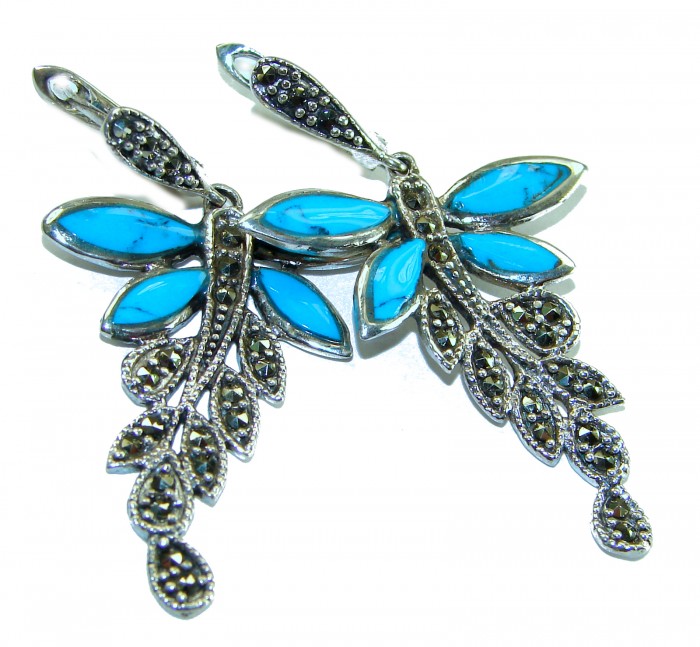 Butterflies Turquoise Marcasite .925 Sterling Silver Handcrafted earrings