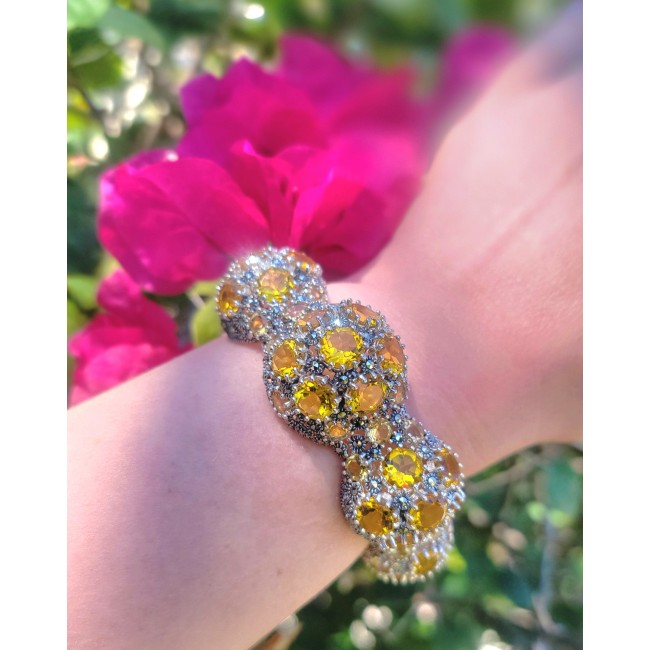 Dolce Vita - Precious Natural 66.5 carat Citrine .925 Sterling Silver handcrafted LARGE bracelet