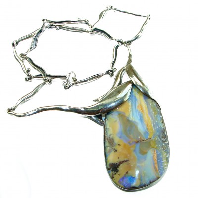 Spectacular 65.8 CARAT Australian Boulder Opal .925 Sterling Silver brilliantly handcrafted necklace