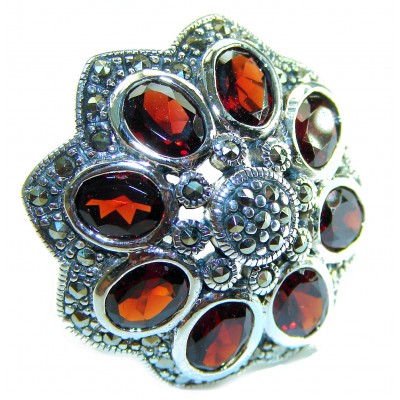 Royalty 22.5 carat oval cut Red Garnet .925 Sterling Silver handcrafted ring; s. 8