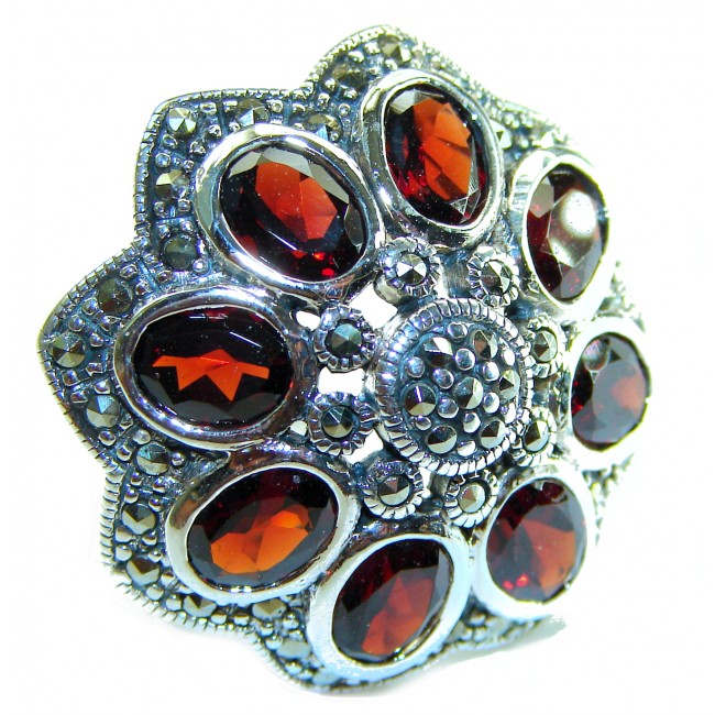 Royalty 22.5 carat oval cut Red Garnet .925 Sterling Silver handcrafted ring; s. 8