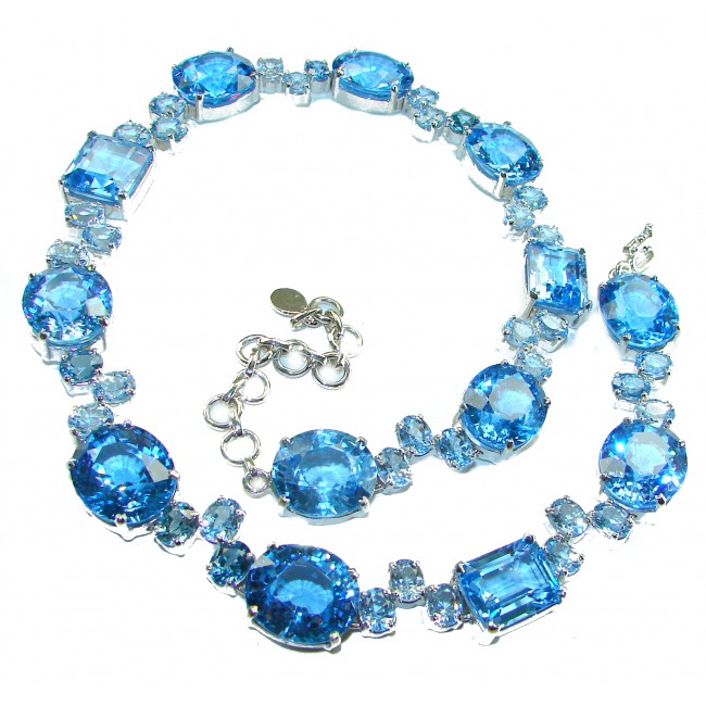 Blue Odyssey 245.5 carat Swiss Blue Topaz .925 Sterling Silver handmade Large Statement necklace