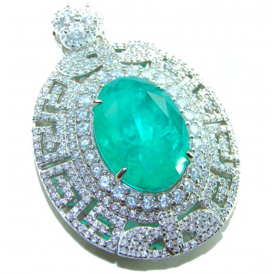 Luxurious 18.5 carat Emerald White Sapphire .925 Sterling Silver handcrafted pendant