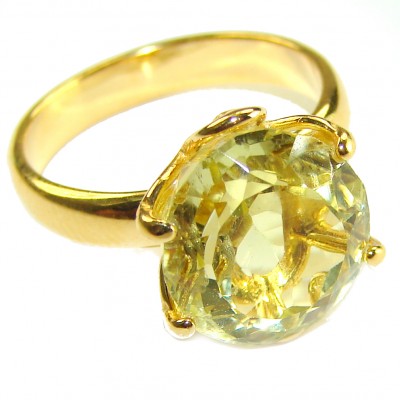 Solid 10.8 carat Genuine Lemon Quartz 14K Gold over .925 Sterling Silver handcrafted ring size 6 1/4