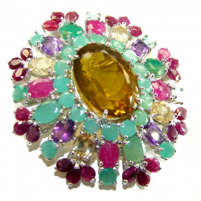 Luxury genuine 48.5 CARAT Champagne Topaz .925 Sterling Silver handmade Pendant Brooch