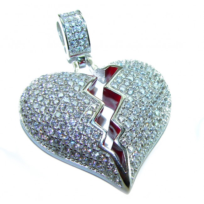 Broken Heart Luxurious 12.4 carat White Topaz .925 Sterling Silver handcrafted pendant