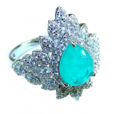 Vintage style - Timless Beauty 6.5 carat Emerald .925 Sterling Silver handcrafted Statement Ring size 6 1/2