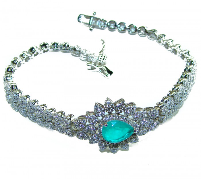 Born to Glam authentic 7.9 carat Colombian Emerald .925 Sterling Silver handcrafted Statement Bracelet