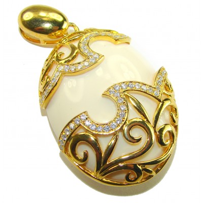 Rare finding! Perfect quality White Jade 14K Gold over .925 Sterling Silver handmade Pendant