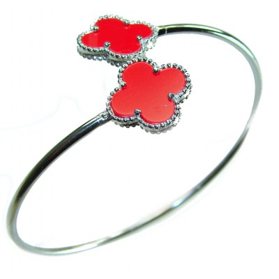 A Red four-leaf clover Coral .925 Sterling Silver handcrafted Bracelet