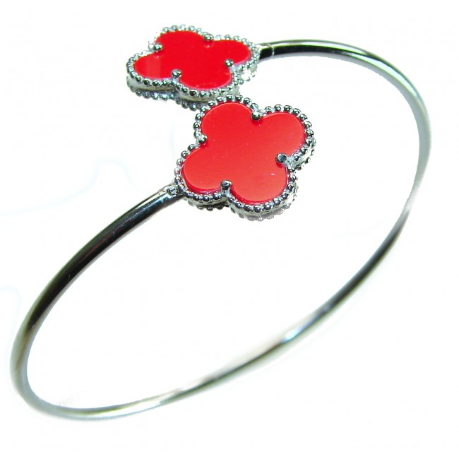 A Red four-leaf clover Coral .925 Sterling Silver handcrafted Bracelet