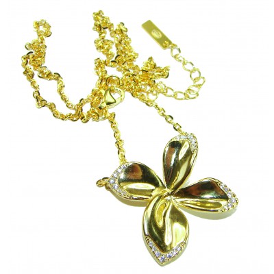 Lotus flower White Topaz highly polished 18K Gold over .925 Sterling Silver Italy made necklace
