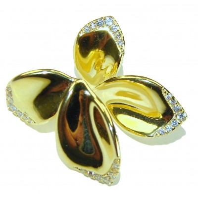 Lotus flower White Topaz highly polished 18K Gold over .925 Sterling Silver Italy made Earrings