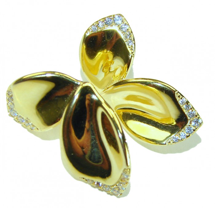 Lotus flower White Topaz highly polished 18K Gold over .925 Sterling Silver Italy made Earrings