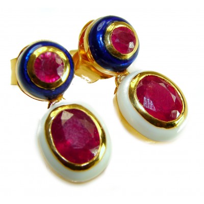 Countless Blessings Genuine 4.5 carat Authentic Ruby enamel 18K Gold over .925 Sterling Silver handcrafted earrings