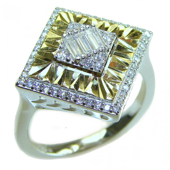 Art Deco 15.2 carat White Topaz 2 tones .925 Silver handcrafted Cocktail Ring s. 8