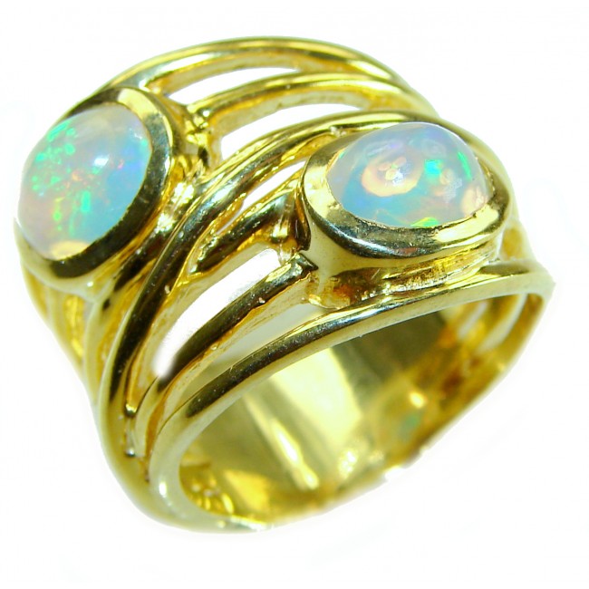 Golden Galaxy Genuine 7.8 carat Ethiopian Opal 14K White Gold over .925 Sterling Silver handmade Ring size 8