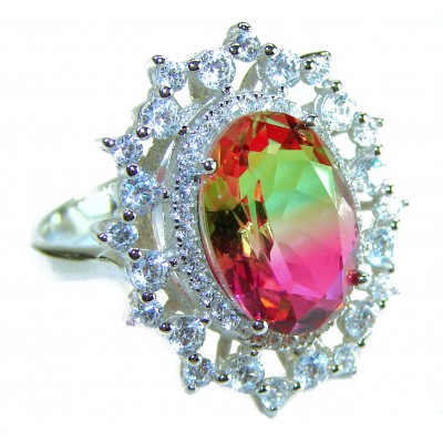 Magnificent 11.2 carat oval cut Pink Tourmaline .925 Silver handcrafted Cocktail Ring s. 8 1/4