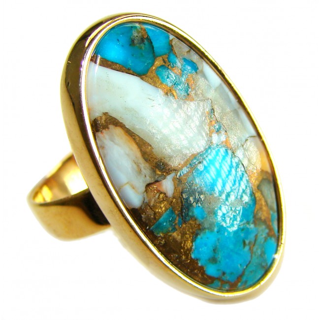Rare 26.5 carat Oyster Turquoise 18K Gold over .925 Sterling Silver handcrafted Large ring; s. 8 adjustable