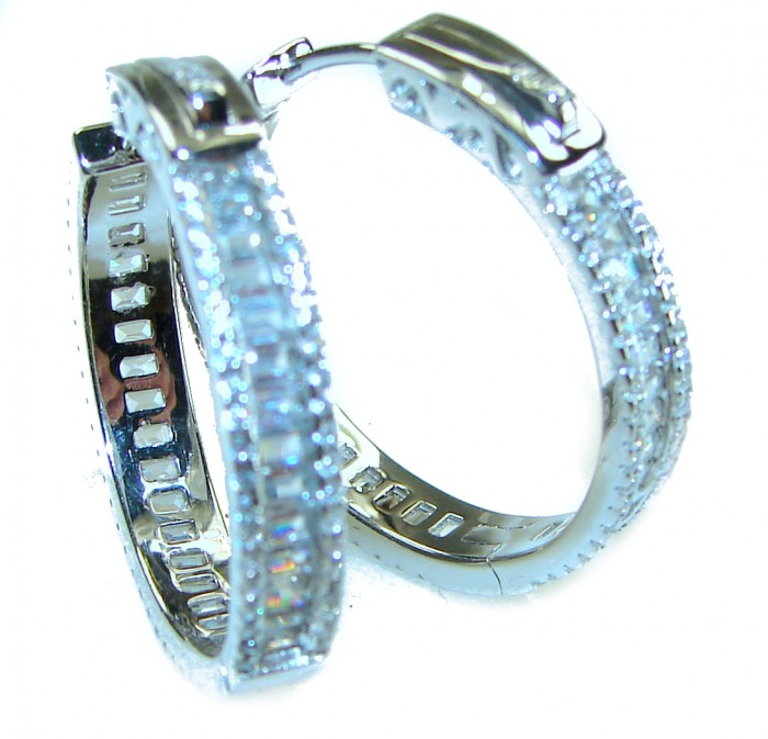 Allure Natural 8.2 carat White Topaz .925 Sterling Silver handcrafted hoop earrings